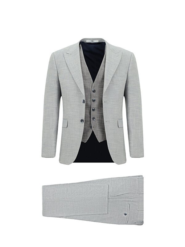 Kiğılı Slim Fit Dar Kesim Yelekli Kombinli Takım Elbise