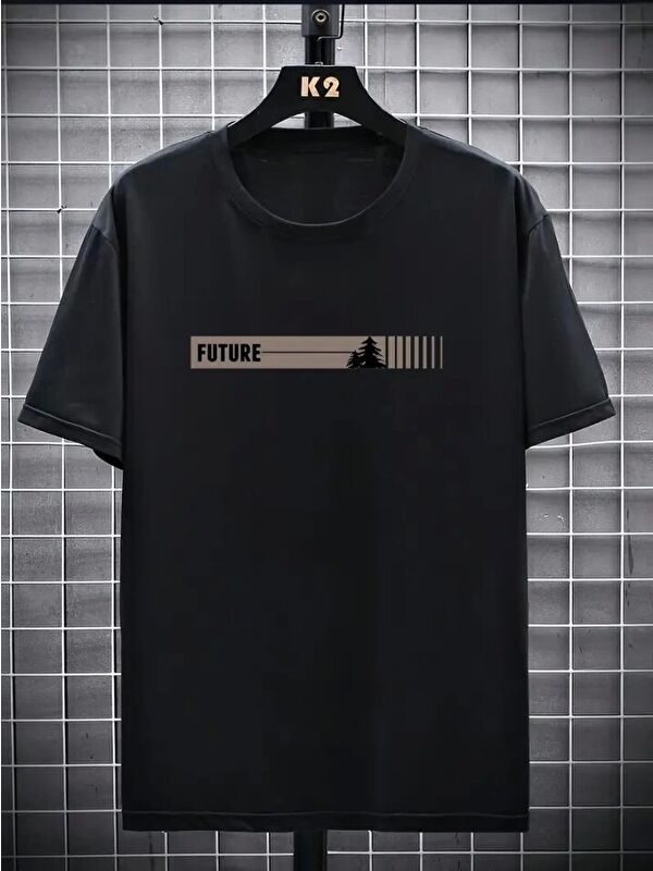 Jane's Baskılı Oversize Bisiklet Yaka T-shirt - Siyah