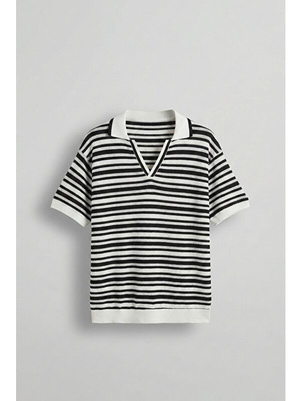 Abluka Online Erkek Oversize Yarım Pat Yaka Fileli Esnek T-Shirt Siyah Beyaz