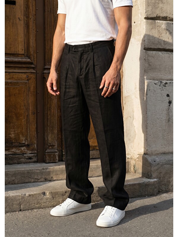 Livio Ferri Tirva Keten Baggy Bol Paça Erkek Pantolon