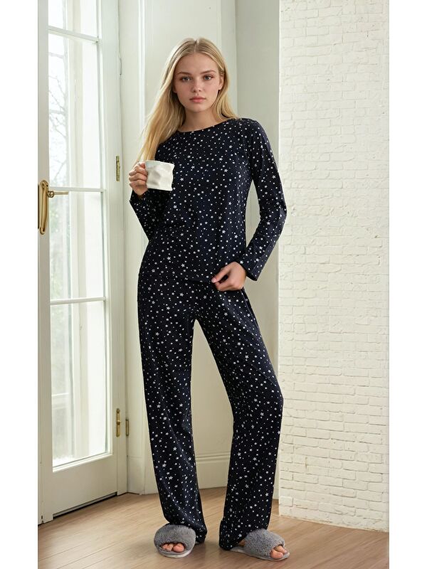 carla10 Yıldız Desenli Süprem Kadın Pijama Takımı