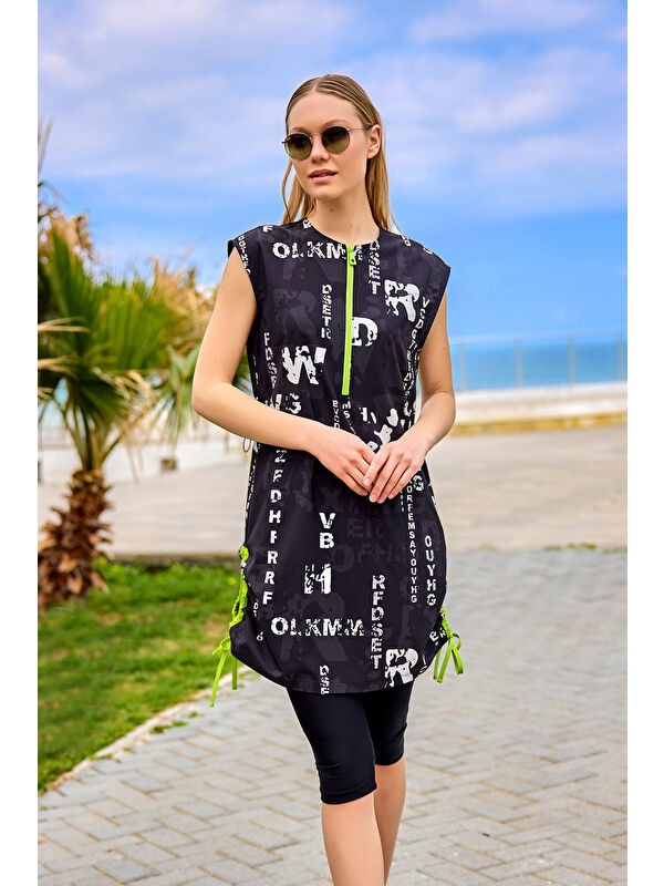 Marina Desenli Yarı Kapalı Mayo UPF50+ Korumalı H2506