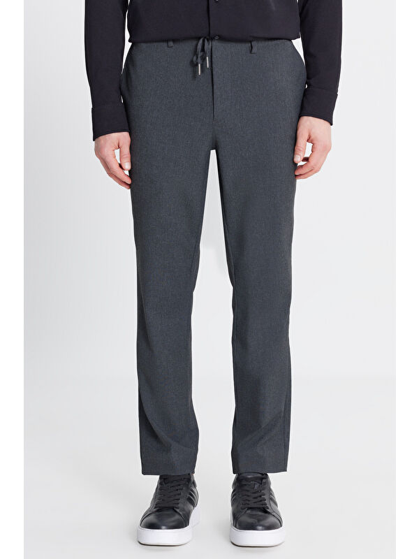 Altınyıldız Classics Erkek Antrasit Slim Fit Dar Kesim Beli Bağlamalı Yan Cepli Pantolon