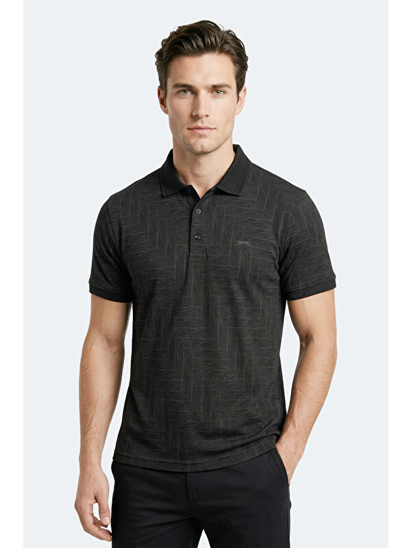 SLAZENGER ZANY Erkek Polo Yaka Siyah Tişört