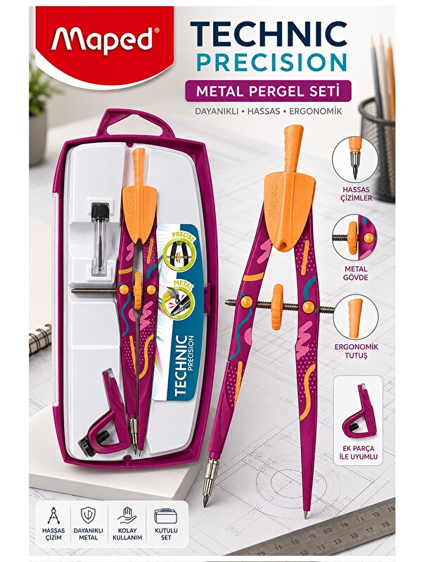 Maped Metal Pergel Seti 3 Parça 1 Adet Technic 291013 Precision Profesyonel Pergel Çizim Matematik G