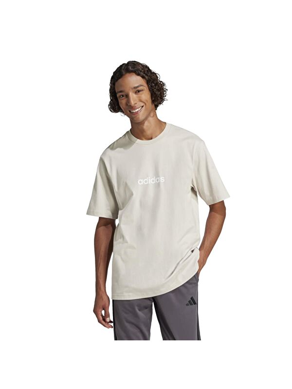 Adidas Essentials Linear Sj Erkek Ekru Bisiklet Yaka Spor Tişört
