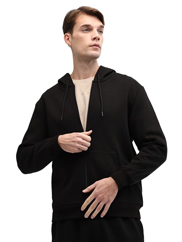 Kinetix MB SN387 FZ HD 5PR Siyah Erkek Fermuarlı Sweatshirt Hırka
