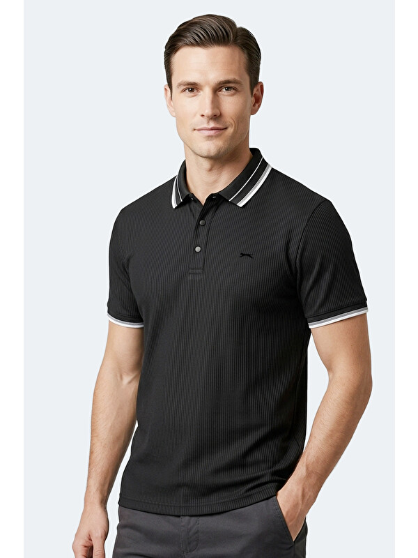 SLAZENGER ZINOVIA Erkek Polo Yaka Siyah Tişört