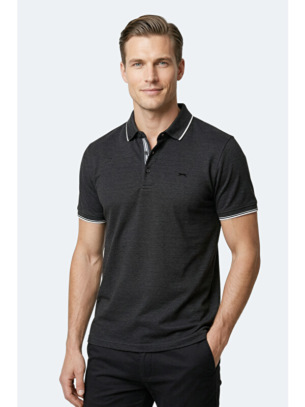 SLAZENGER ZERU Erkek Polo Yaka Siyah Tişört