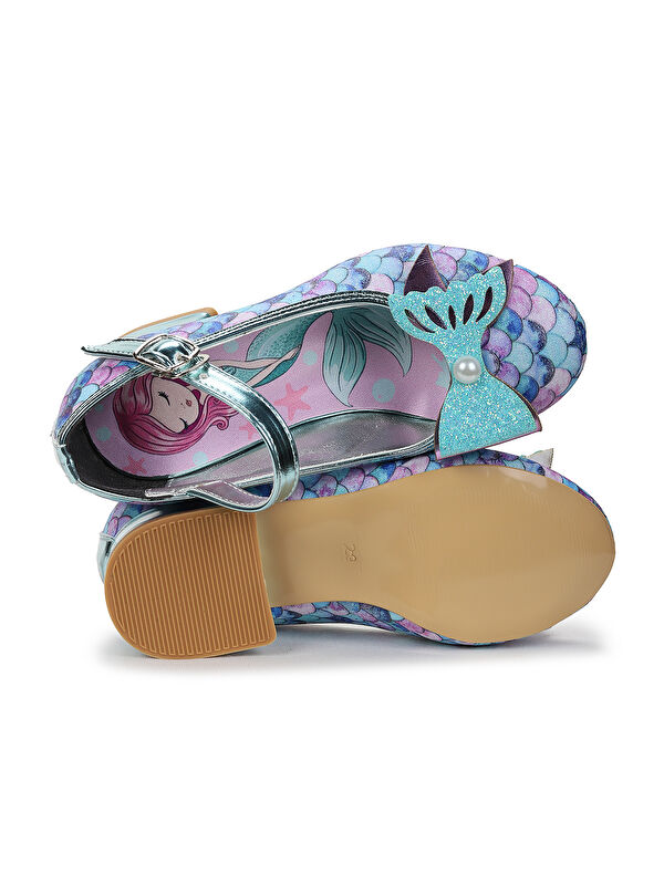 Deniz Kızı İnci Fiyonklu Simli Kız Çocuk Topuklu Abiye Ayakkabı - Görsel 6