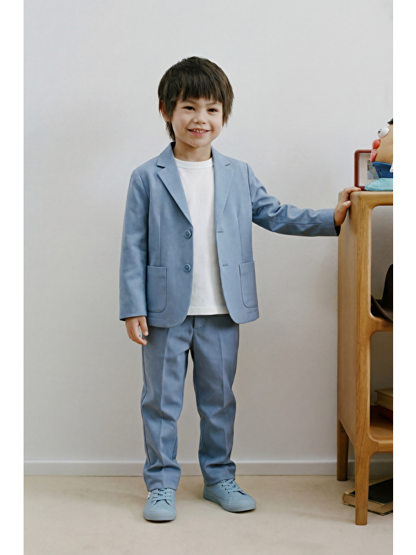 Magu Erkek Çocuk Pamuklu Açık Mavi Blazer Takım – Ceket, Pantolon Ve T-Shirt Dahil (3'Lü Set)