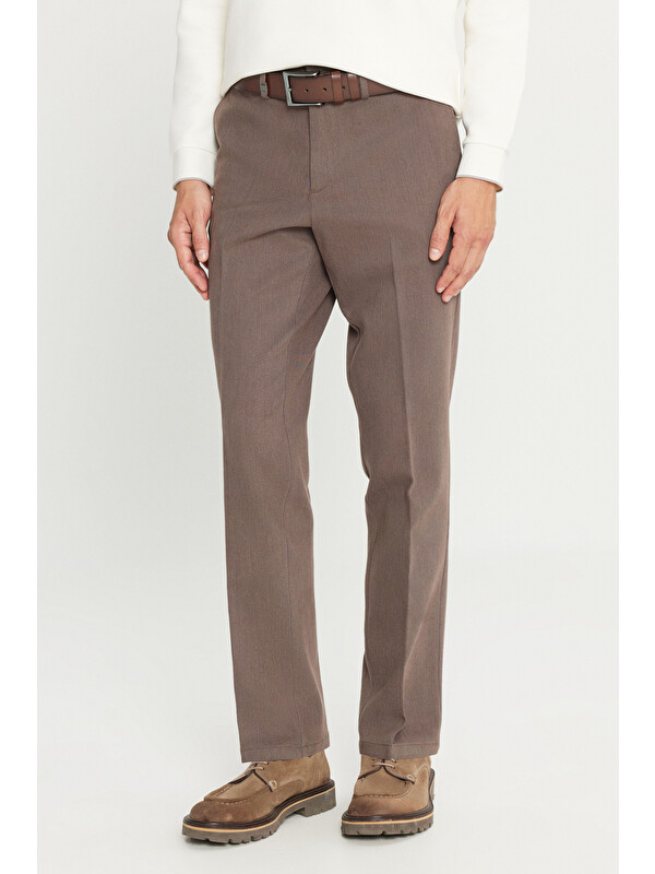 Altınyıldız Classics Erkek Kahverengi Pamuklu Regular Fit Normal Kesim Diagonal Desenli Yan Cepli Casual Pantolon