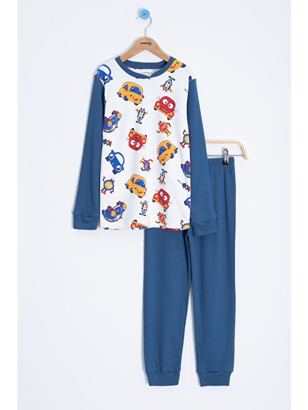 Cansın Mini Ekru Sevimli Araba Baskılı Erkek Çocuk Pijama 22763