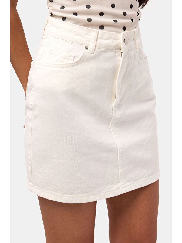 It's Basic Kadın Kırık Beyaz 7s6-101 Straight Mini Denim Etek