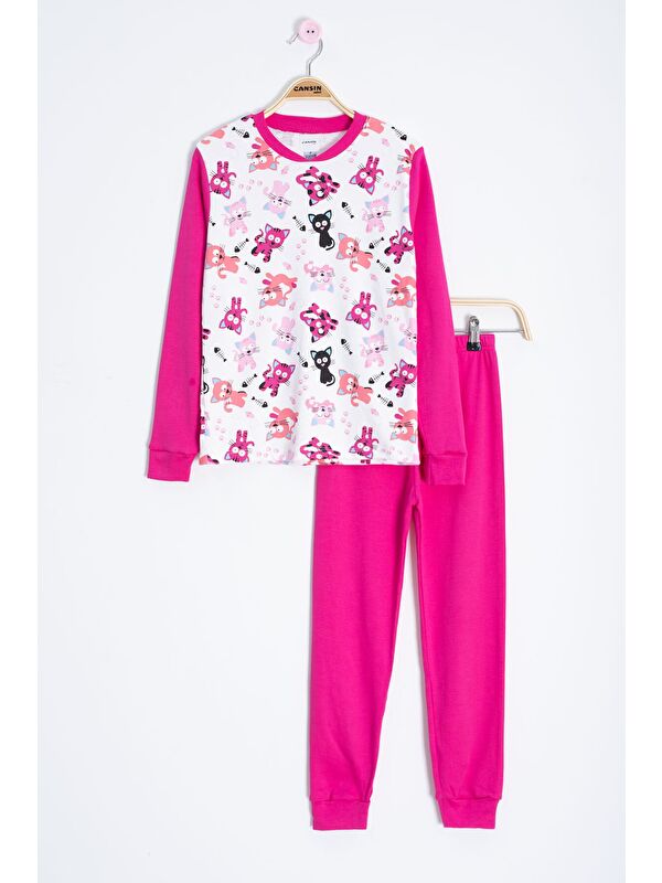 Cansın Mini Fuşya Kedi Desenli Kız Çocuk Pijama Takımı 22767