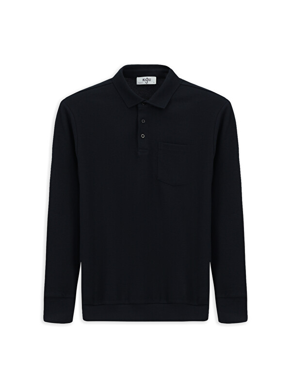 Kiğılı Polo Yaka Regular Fit Desenli Pamuk Sweatshirt