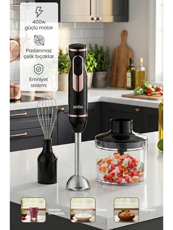Sinbo SHB-7529 Çok Fonksiyonlu El Blender Seti – Doğrayıcı & Çırpıcı Aparatlı