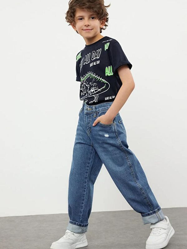 A.S.L GOLF CLUB Orta Mavi Erkek Çocuk Regular Pamuklu Denim Pantolon Jean