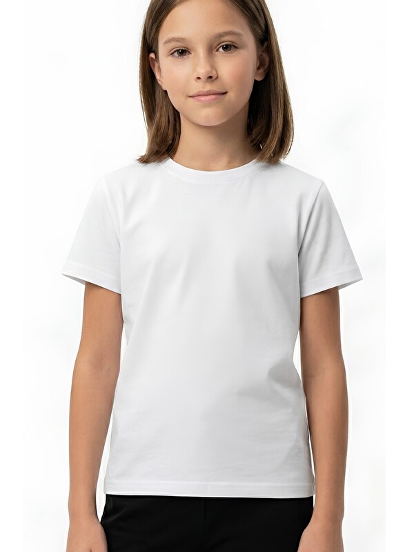 Modanino Kız Çocuk Geniş Kalıp Basic T-Shirt 6-14 Yaş 12691DS