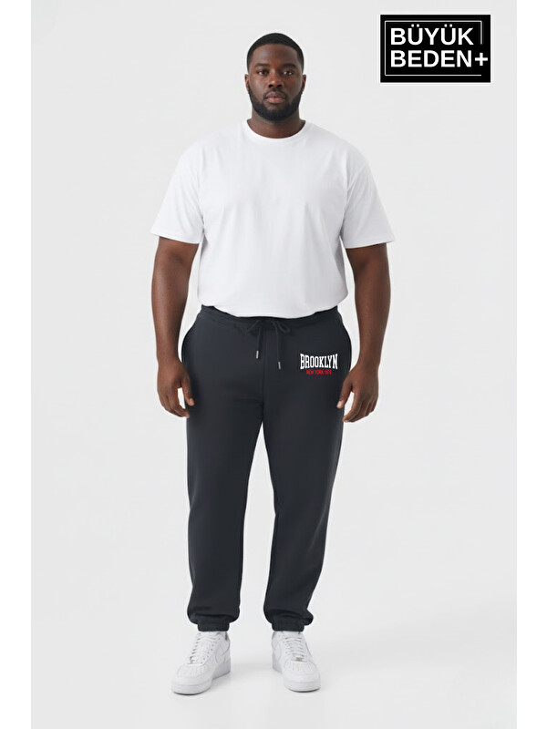 Süperlife Erkek Büyük Beden BROOKLYN 1970 Baskılı Paça Lastikli Jogger İnce Eşofman Altı SPR26BEA951-3