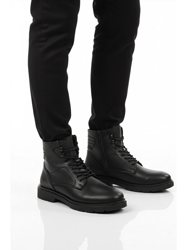 Siyah İçi Polarlı Kaymaz Fermuarlı Bağcıklı Erkek Bot 562 M - Görsel 2