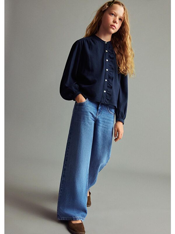 A.S.L GOLF CLUB Kız Çocuk Mavi Renk %100 Coton Wide Leg Jean