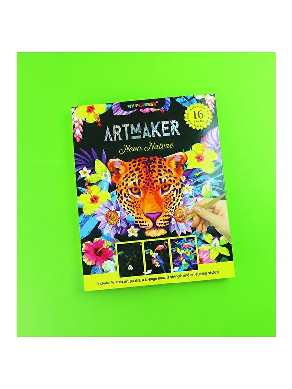 Bam Hediyelik Eşya Artmaker Neon Nature Kazımalı Boyama Seti – 16 Panel, Şablon ve Kalemli Scratch Art Seti