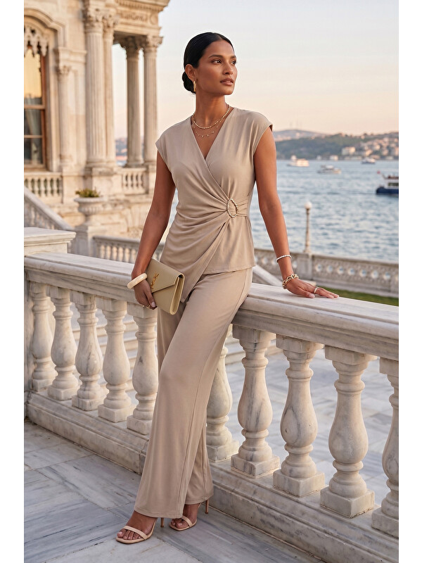 Lela Modal Karışımlı Drapeli Tokalı Geniş Paça Takım 145M39251