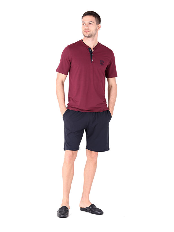 D'S damat Şort Pijama Takımı BORDO