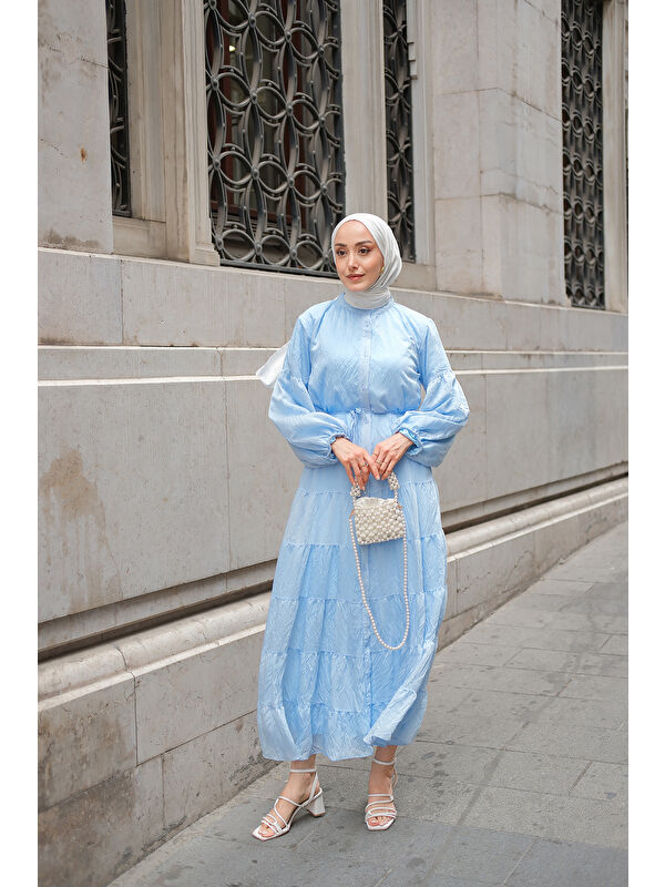 Locco Moda Kadın Astarlı Tül Elbise Açık Mavi