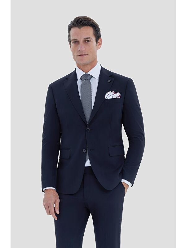 Sabri Özel Siyah Slim Fit Mono Yaka Klasik Takım Elbise
