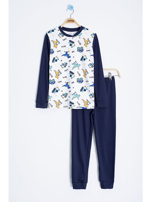 Cansın Mini Lacivert Dinozor Baskılı Erkek Çocuk Pijama Takımı 22762