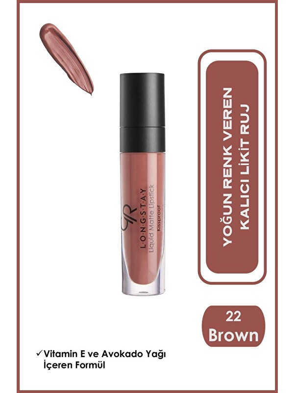 GOLDEN ROSE Longstay Liquid Matte Lipstick No: 22 Brown - Likit Mat Ruj