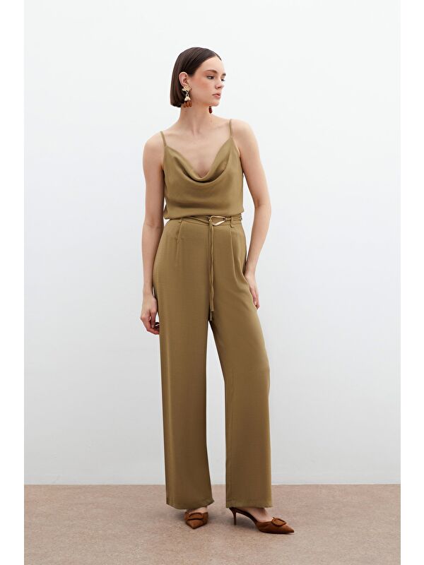 SATEEN Kemerli Salaş Pantolon - Haki