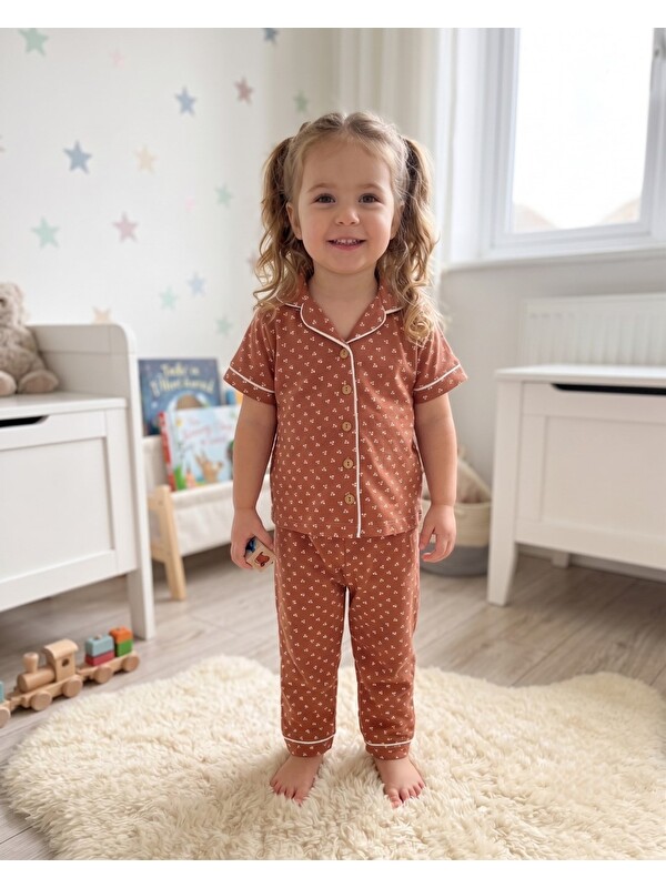 Ege Bebek Kız Çocuk Yazlık Çiçek Baskılı Pijama Takımı