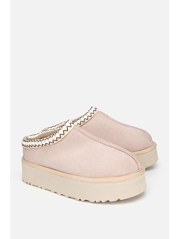 Yaya By Hotiç Kahverengi Yaya By Hotiç Yaya By Kadın Süet Dikiş Detaylı İçi Kürklü Yüksek Tabanlı Yarım Bot Terlik