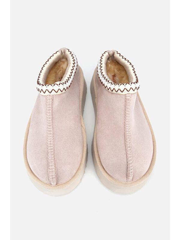 Yaya By Hotiç Kahverengi Yaya By Hotiç Yaya By Kadın Süet Dikiş Detaylı İçi Kürklü Yüksek Tabanlı Yarım Bot Terlik