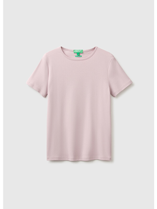 United Colors Of Benetton Kadın Lila %100 Pamuk Bisiklet Yaka T-Shirt