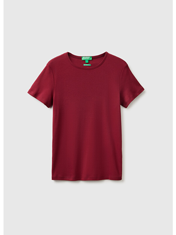 United Colors Of Benetton Kadın Mürdüm %100 Pamuk Bisiklet Yaka T-Shirt