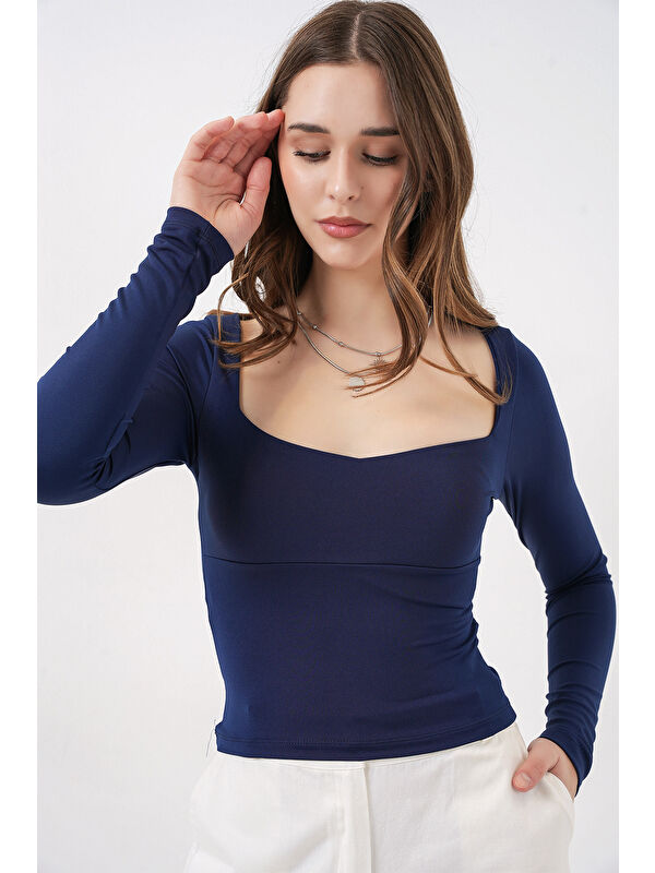 Bigdart Kadın Kare Yaka Slim Fit Bluz 986 - Lacivert
