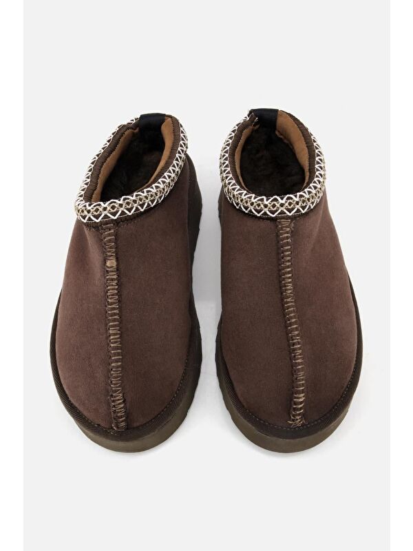 Yaya By Hotiç Kahverengi Yaya By Hotiç Yaya By Kadın Süet Dikiş Detaylı İçi Kürklü Yüksek Tabanlı Yarım Bot Terlik