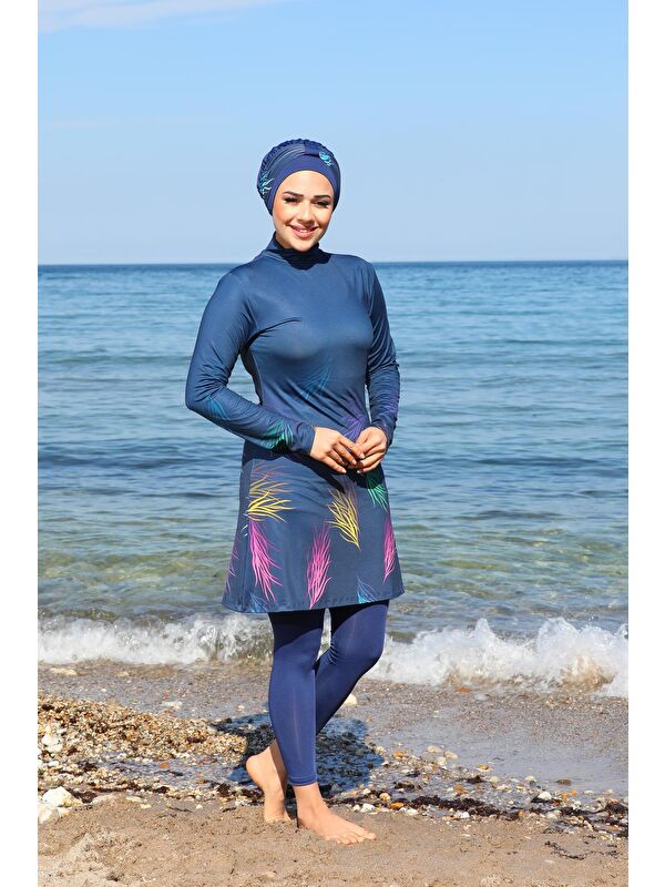 SEBOTEKS Resif Desenli Taytlı Kapalı Tesettür Mayo 33702