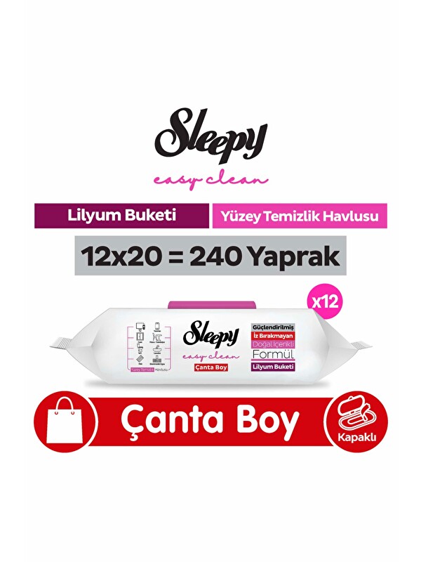 Sleepy Easy Clean Lilyum Buketi Yüzey Temizlik Havlusu Çanta Boy 12x20 (240 Yaprak)
