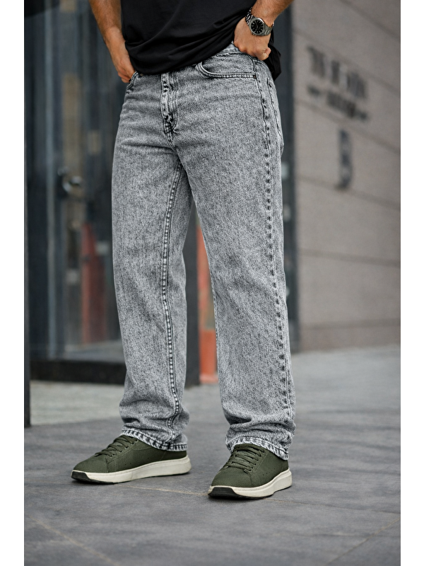 Comstar Erkek Bol Paça Basic Yüksek Bel A.Gri Baggy Pantolon