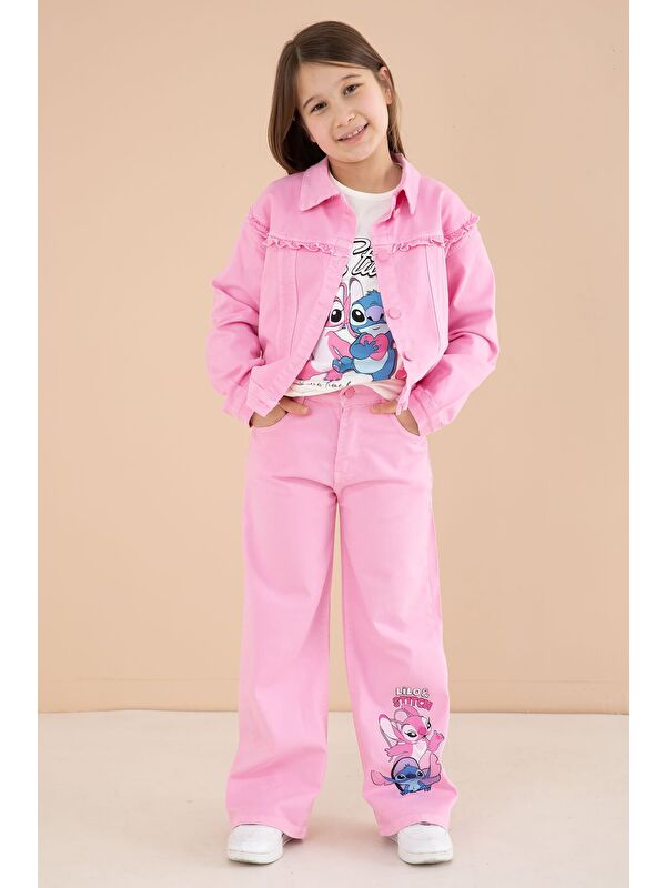 Cansın Mini Pembe Sevimli Karakter Baskılı Ceketli ve Pantolonlu 3lü Kız Çocuk Takım 23585