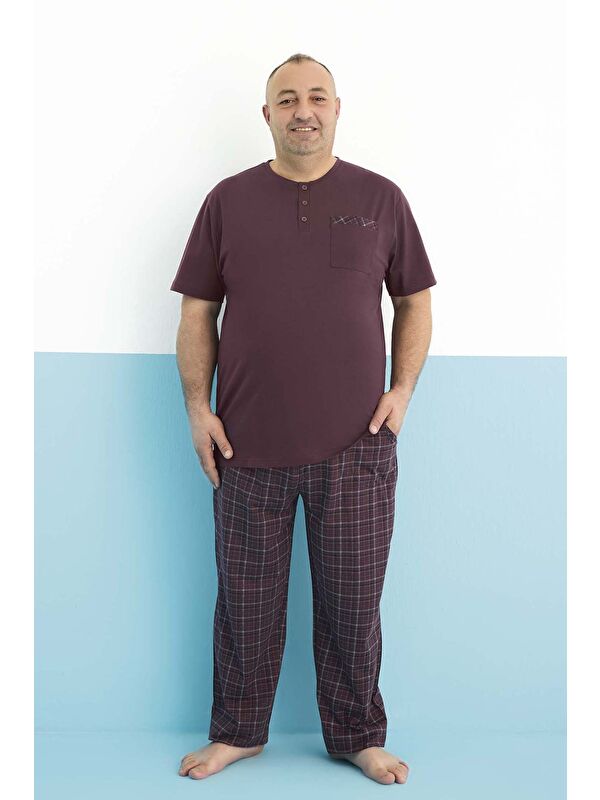 Remsa Büyük Beden Erkek Kısa Kol Süprem Pamuklu Pijama Takımı 250007 Bordo