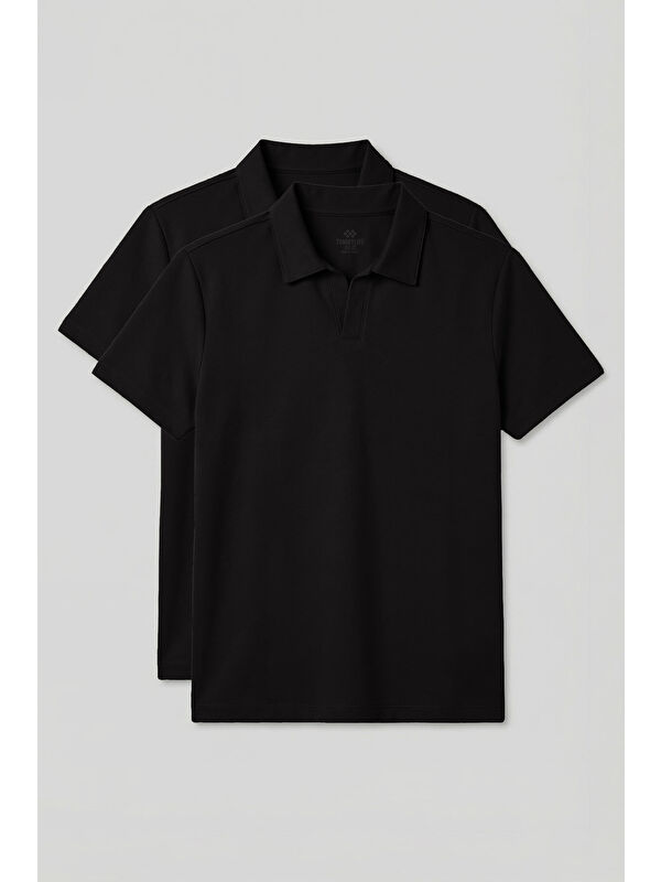 Tommylife Rahat Form Polo Yaka 2li Paket Siyah Erkek T-Shirt - 88496