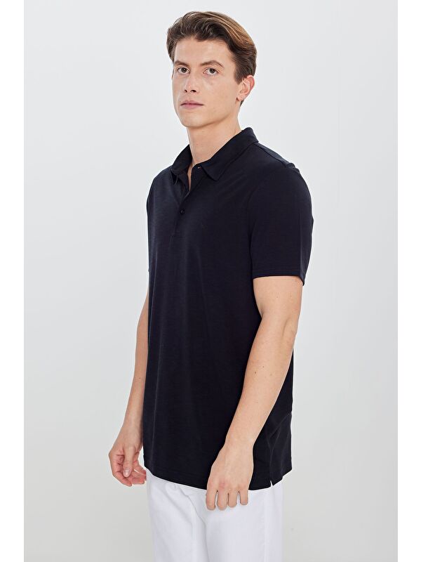 Altınyıldız Classics Erkek Siyah Yumuşak Dokulu Slim Fit Dar Kesim Polo Yaka Tişört