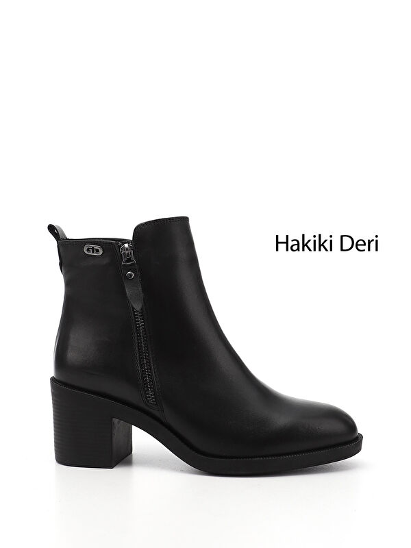GÖNDERİ(R) Kadın ZÜMRÜT-SİYAH Fermuarlı Kalın Topuklu Hakiki Deri Bot