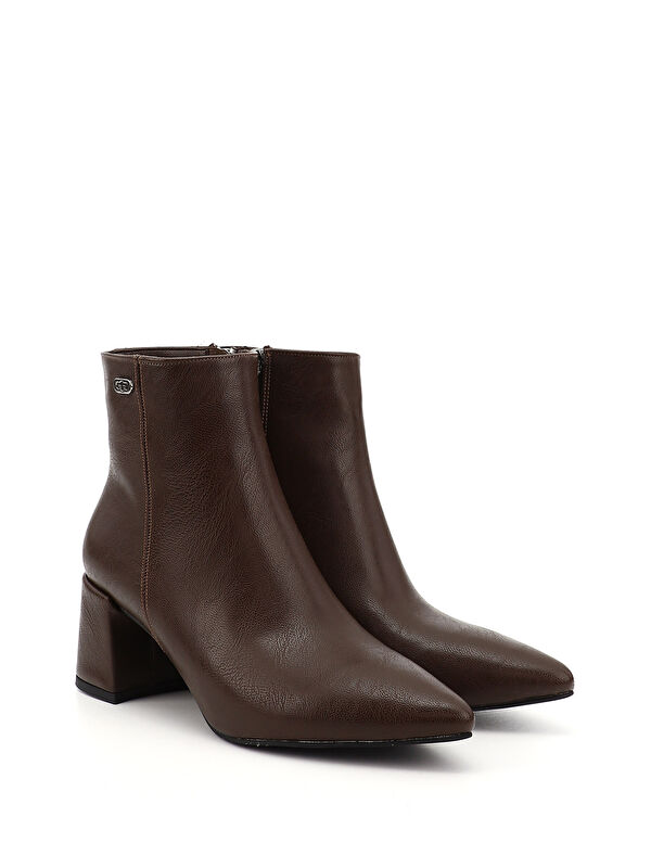 Kadın ÇİKOLATA KAHVE Fermuarlı Sivri Burun Kalın Topuklu Bot - Görsel 3